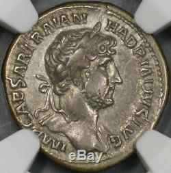 121 Hadrien Empire Romain Denier Empereur Coin Don Scène Ngc Xf (18102802c)