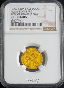 1439, États Pontificaux, Le Sénat Romain. Or Ducat (zecchino Type!) Coin. Ngc Unc +