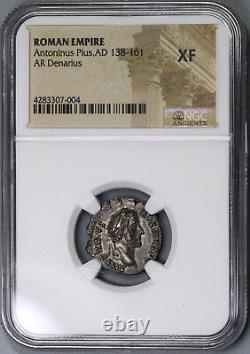 145 NGC XF Antonin Pio Empire romain Denier Foudre Trône (19010901C)