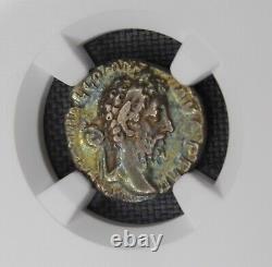 177-192 Ad Ancient Roman Coin Commode Ar Denarius Argent Ngc Vf Rainbow Toned