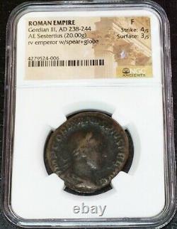238-244 Ad Roman Empire Gordian III Ae Sestertius Coin Ngc Amende