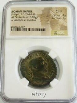 244- 249 Ad Roman Empire Philip I Ae Sestertius Coin Ngc Choice Fine 4/3