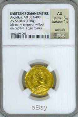 383-408 Après Jc Arcadius Empire Romain Oriental Ngc Au Gold Solidus Coin