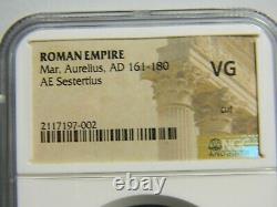 Ad 161-180 Empire Romain Pièce Sestertius Marcus Aurèle Ngc Vg