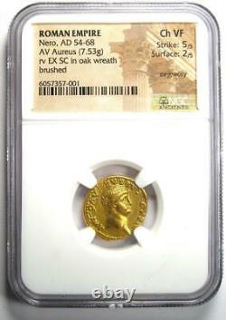 Ancien Nero Romain Av Aureus Gold Coin 54-68 Ad Certifié Ngc Choice Vf Rare