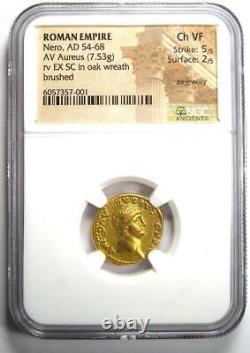 Ancien Nero Romain Av Aureus Gold Coin 54-68 Ad Certifié Ngc Choice Vf Rare