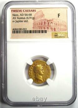 Ancien Nero Romain Av Aureus Gold Coin 54-68 Ad Certifié Ngc Fine Rare Coin