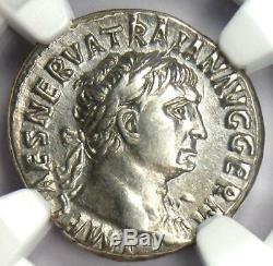 Ancien Romain Trajan Ar Denarius Argent Monnaie 98-117 Certifié Ngc Au Rare