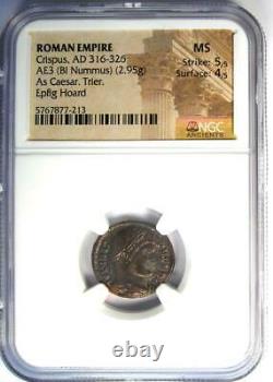 Ancient Roman Crispus Bi Nummus Ae3 Coin (316-326 Ad) Certifié Ngc Ms (unc)