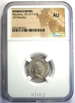 Ancient Roman Macrinus Ar Denarius Silver Coin 217-218 Ad Certifié Ngc Au