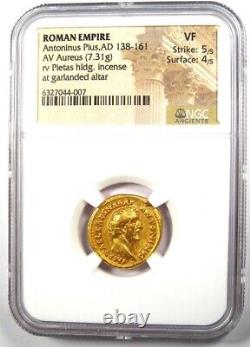 Antoninus Pie Gold Av Aureus Roman Coin 138 Ad Certifié Ngc Vf 5/5 Strike