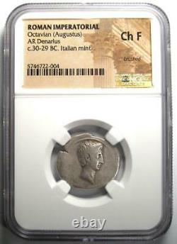 Ar Denarius Auguste Octavian Silver Coin 30-29 Bc Certifié Ngc Bon Choix