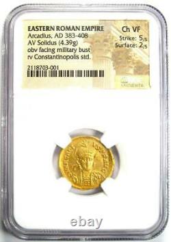 Arcadius Av Solidus Gold Ancienne Pièce D'or Romaine 383-408 Ad Ngc Choice Vf