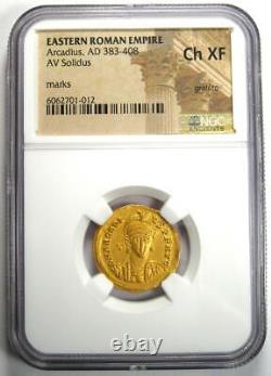 Arcadius Av Solidus Gold Ancienne Pièce D'or Romaine 383-408 Ad Ngc Choice Xf