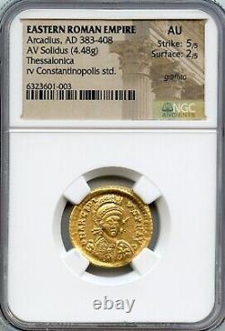 Arcadius Av Solidus Gold Ancient Roman Gold Coin 383-408 Ad, Ngc Certifié Au