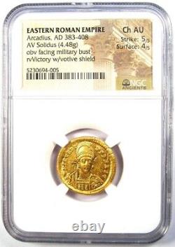 Arcadius Av Solidus Gold Roman Coin 383 Ad. Choix Certifié Ngc Au + 5/5 Strike