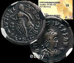 Arcadius Victoire Empereur Romain 383-408 Ad. Æ Nummus Coin Ngc Vf + Coa Ggcoins