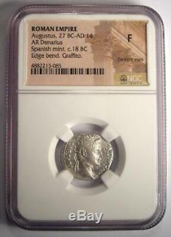 Auguste Ar Denarius Coin -27 14 Ad, Espagnol Monnaie Certifié Ngc Fin