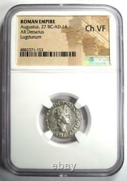 Auguste Arr Denarius Coin 15-13 Bc (lugdunum) Ngc Choice Vf (très Fin)