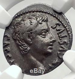 Auguste Romain Authentique Ancien 19bc Silver Coin Ob Civis Servatos Ngc I72342