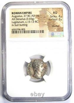 Augustus Ar Denarius Coin 15 Av. J.-c. (lugdunum) Certifié Ngc Au Rare À Au