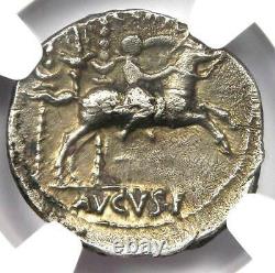 Augustus Ar Denarius Coin 8 Bc (lugdunum) Certifié Ngc Au Rare À Au