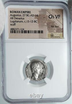 Augustus Authentic Ancient 15bc Silver Roman Coin Actium Victory Ngc I88630
