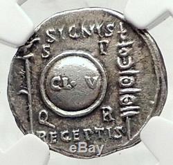 Augustus Authentique Pièce De Monnaie Romaine En Argent Antique 19bc Retour Des Normes Ngc I72341
