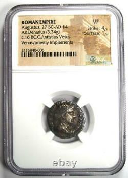Augustus Octavian Ar Denarius Coin 16 Bc Vetus Ngc Vf