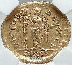 Basilisque & Marcus Authentique Ancien 475ad Gold Roman Pièce Rare Ngc I81520