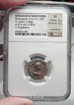 Bosporus Roi Rheskuporis II & Roman Élagabal Electrum Ancienne Pièce De Monnaie Ngc I58600
