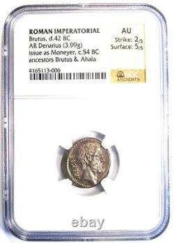 Brutus Ar Denarius Argent Roman Coin 54 Bc Certifié Ngc Au Rare