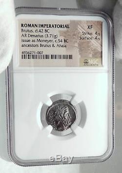 Brutus Jules César Assassin Ancêtres République Romaine Argent Monnaie Ngc I81701