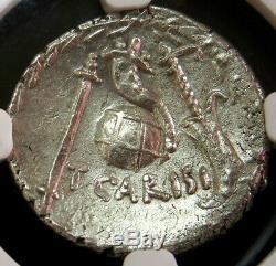 C. 46 Avant J.-c. En Argent République Romaine T. Carisius Denarius Coin Choix Ngc Très Fine