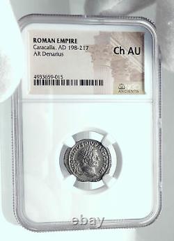 CARACALLA Authentique Ancienne pièce de monnaie romaine en argent de Rome de 217 après J.C. JUPITER NGC i77643