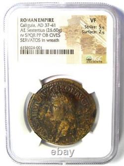 Caligula Ae Sestertius Copper Roman Coin 37-41 Ad Certifié Ngc Vf (très Beau)