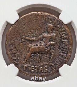 Caligula De L'empire Romain, Temple Sacrifice Sestertius Ngc Fine Ancien Coin Gaius