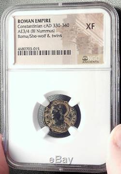 Constantine I Le Grand 330ad Romulus Remus Wolf Antique Romaine Monnaie Ngc I69154