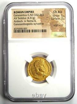 Constantius II Av Solidus Gold Roman Coin 337-361 Ad Certifié Ngc Choice Au