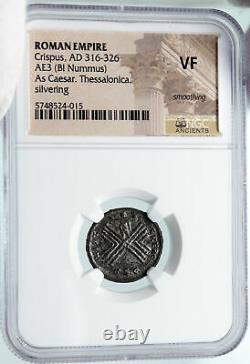 Crispus Fils De Constantine Le Grand Camp Militaire Rare Roman Coin Ngc I86036