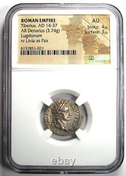 Denier d'argent Tiberius AR Penny de tribut romain 14-37 après J.-C. Certifié NGC AU