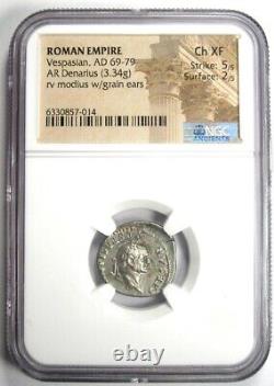 Denier en argent de l'empereur Vespasien, pièce romaine, 69-79 après J.-C., certifié NGC Choice XF (EF)