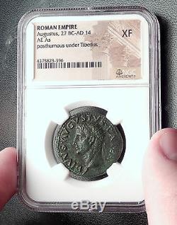 Divus Augustus 22ad Rome Altar Tibère Authentique Monnaie Romaine Ancienne Ngc I60242