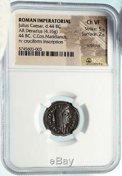 Divus Jules Cesar Portrait 44bc Rome Antique Argent Romaine Monnaie Ngc I84271
