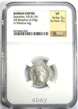 Domitian Ar Denarius Silver Roman Coin 81-96 Ad Certifié Ngc Vf 5/5 Strike