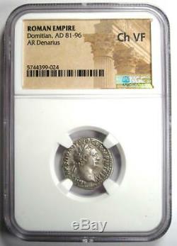 Domitien Rome Antique Ar Denarius Coin 81-96. Certifié Ngc Choix Vf