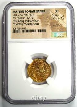 Eastern Roman Leo I Av Solidus Gold Coin 457-474 Ad Certifié Ngc Xf (ef)