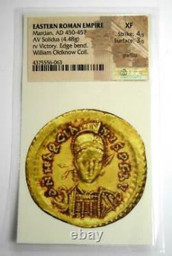 Eastern Roman Marcian Av Solidus Gold Coin 450-457 Ad. Ngc Xf (certificat)