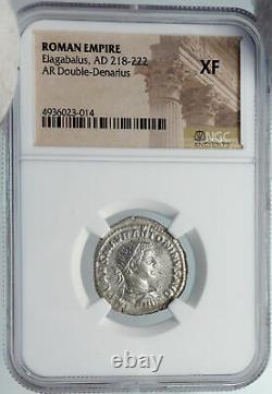Elagabalus 218ad Rome Ancien Vieux Argent Romain Double Denarius Pièce Ngc I88708