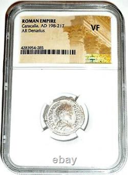 Empereur Romain Argent Denarius De Caracalla Coin Ngc Certifié Vf & Story
